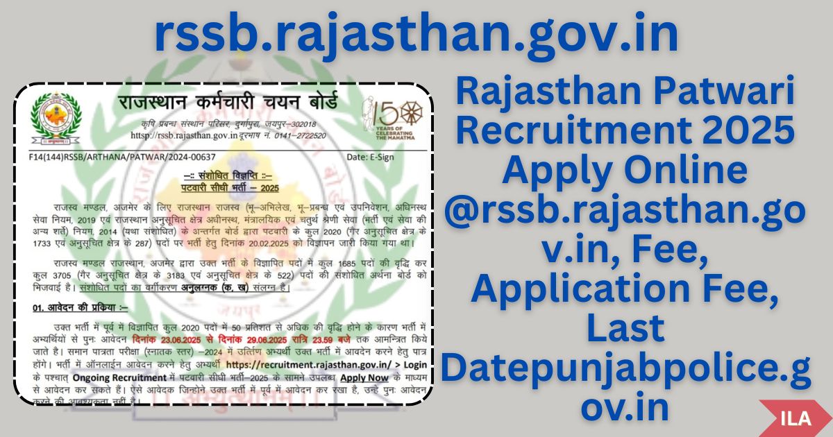 Rajasthan Patwari Recruitment 2025 Apply Online rssb.rajasthan.gov.in